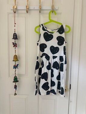 H&M White Sleeveless Dress with Black Heart Pattern
